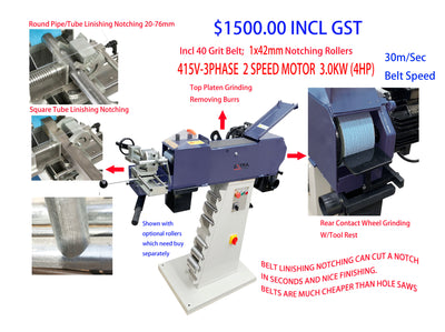 PTN-2001 Pipe & Tube Notcher – Linisher 3 Working Stations Incl 42mm Roller 3PHASE 2 SPEED MOTOR