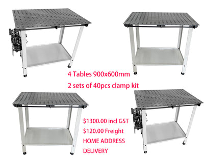 4pcs of Welding table 900 x 600mm With 2 sets of 40 pcs Clamping Kits