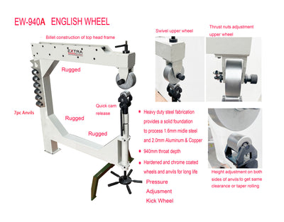 EW-940A English Wheel Heavy-Duty  1.6mm Capacity 914mm-Throat W/7 Anvils