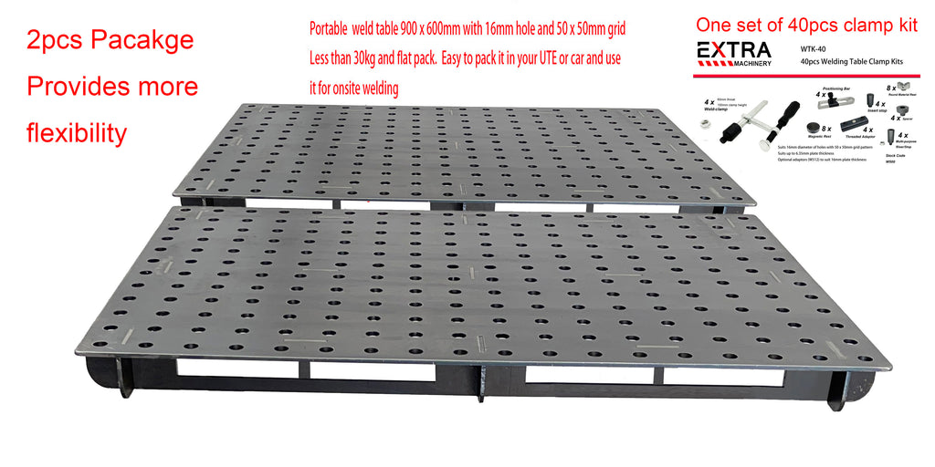 2pcs of Welding table tops 900 x 600mm W/ one set of 40 pcs Clamping Kits