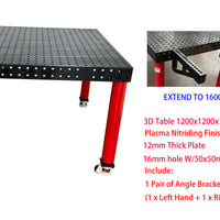 3D Welding table 1200 x1200 x100mm Nitrided Finish W/1 Pair of Angle Bracket 400x200x100mm