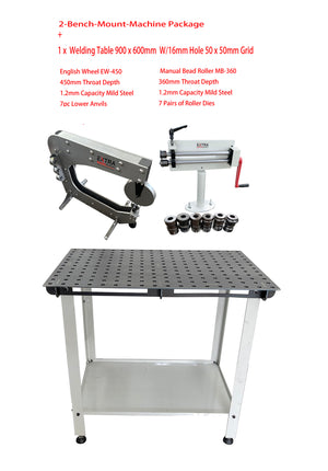 EW-450 English Wheel  & Manual Bead Roller MB-360 & Welding Table 900x600mm