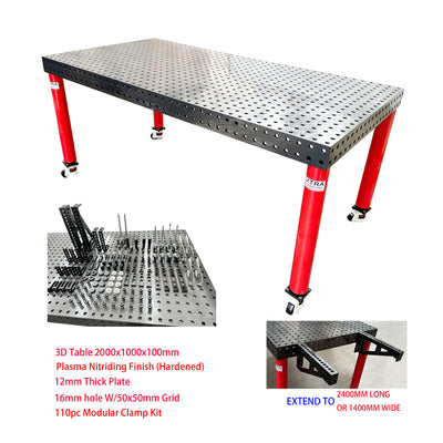 3D Welding table 2000 x1000 x100mm Nitrided Finish W/110 pcs  Modular Fixture Kit