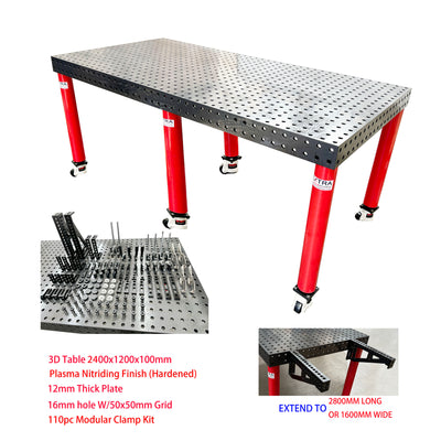3D Welding table 2400 x1200 x100mm Nitrided Finish W/110 pcs  Modular Fixture Kit