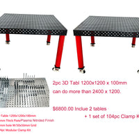 2PC OF 3D Welding table 1200 x1200 x100mm W/ ONE SET 104pc  Modular Fixture Kit