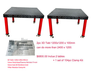 2PC OF 3D Welding table 1200 x1200 x100mm W/ ONE SET 104pc  Modular Fixture Kit