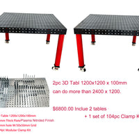 2PC OF 3D Welding table 1200 x1200 x100mm W/ ONE SET 104pc  Modular Fixture Kit