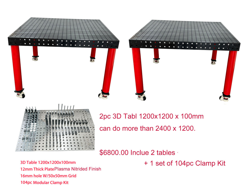 2PC OF 3D Welding table 1200 x1200 x100mm W/ ONE SET 104pc  Modular Fixture Kit