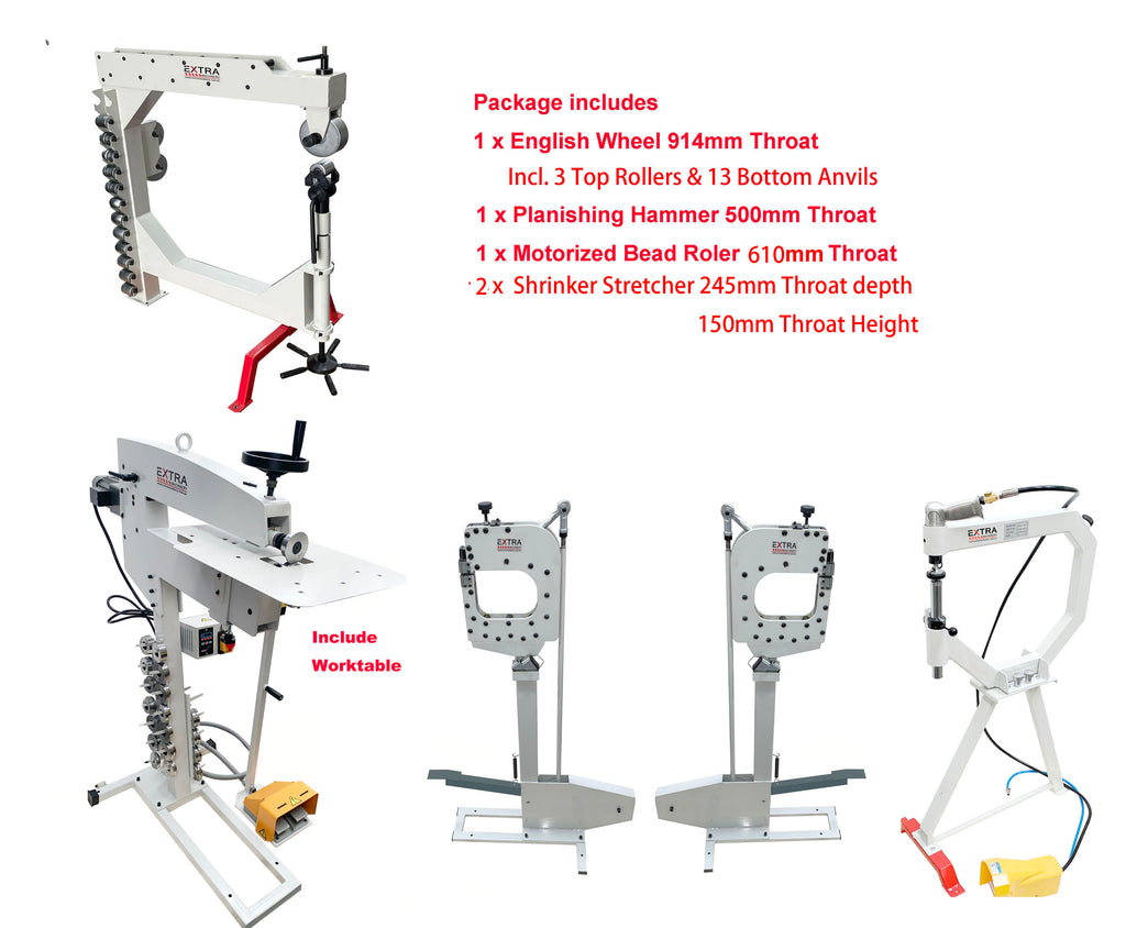 Deluxe Pack IV EW-940D English Wheel & Planishing Hammer PH-51  & Motorized Bead Roller EB-610A &  2PCS Shrinker Stretcher