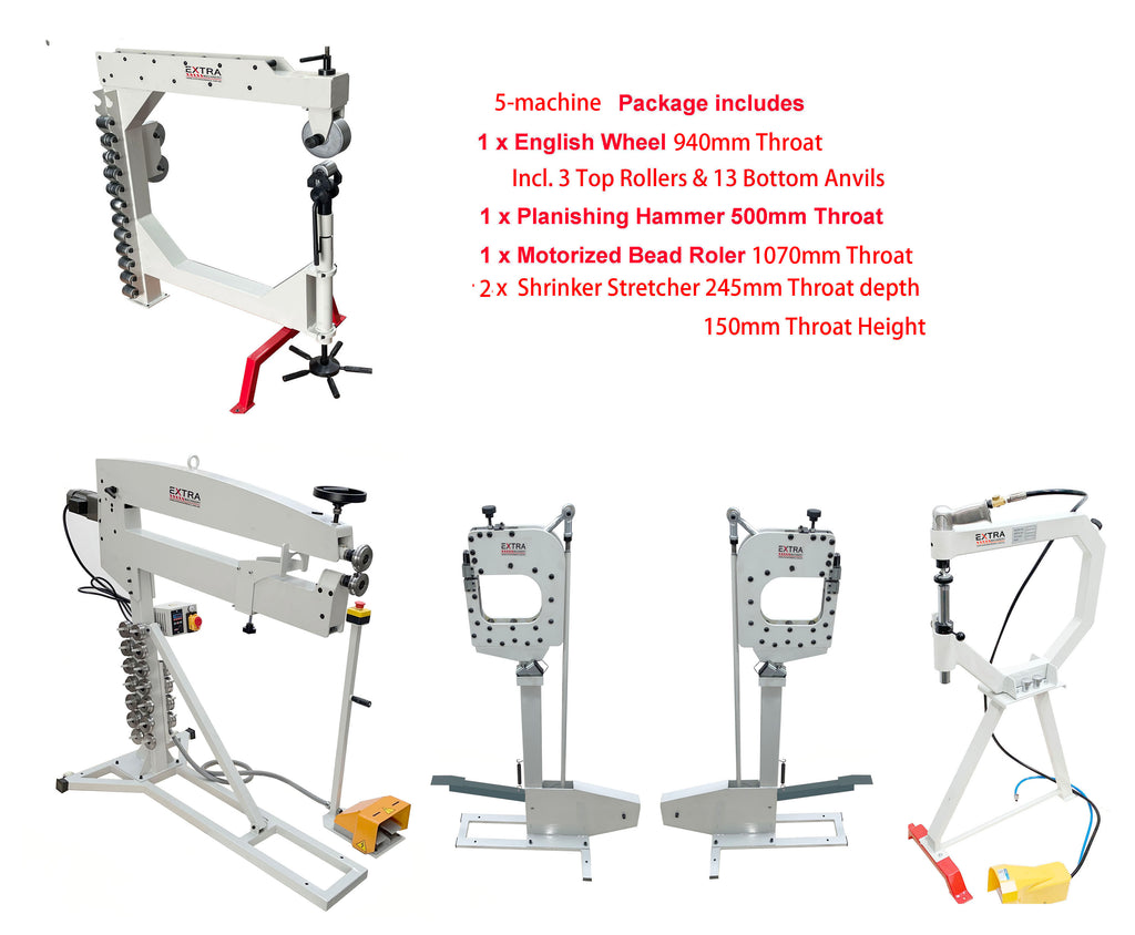 5-machine Package of EW-940D English Wheel & Planishing Hammer PH-51  & Motorized Bead Roller EB-1070, 2PCS Shrinker Stretcher