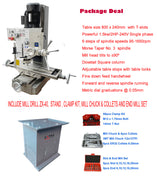 PACKAGE II ZX-40 Mill Drill & STAND & TOOL KITS- Geared & Tilting Head with 800 x 240mm table