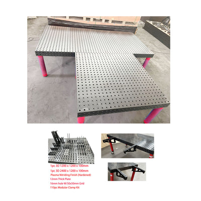 3D Welding table 2400mm +3D Wedling Table 1200mm Nitrided Finish W/110 pcs  Modular Fixture Kit