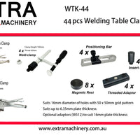 WTK-44B- 44PCS Weld Table Clamp Kit Suit 4 to 12mm Thick Table Plate W/Quick Hold Down Clamps