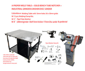 Welding table 1200 x 900mm W/72pcs Clamping Kits & Pipe & Tube Notcher & Industrial Grinder/Linisher